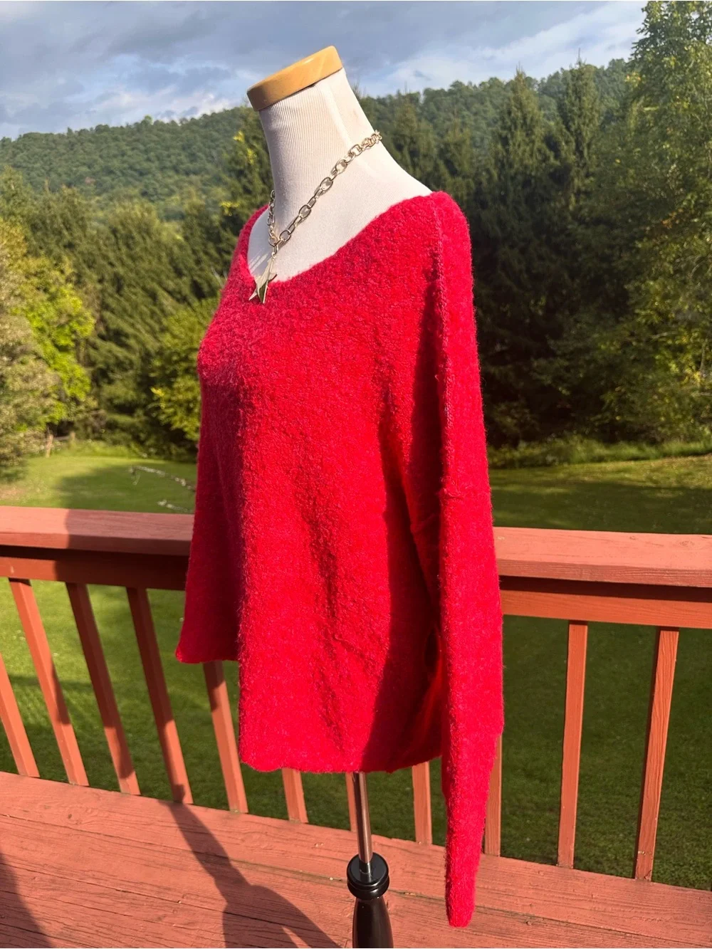 Free People Moria Slouchy Bouclé Sweater Oversized Red & Pink
